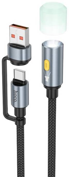Кабель синхронізації даних HOCO UA38C USB/Type-C to LED Black (6942007647755) - Фото 1
