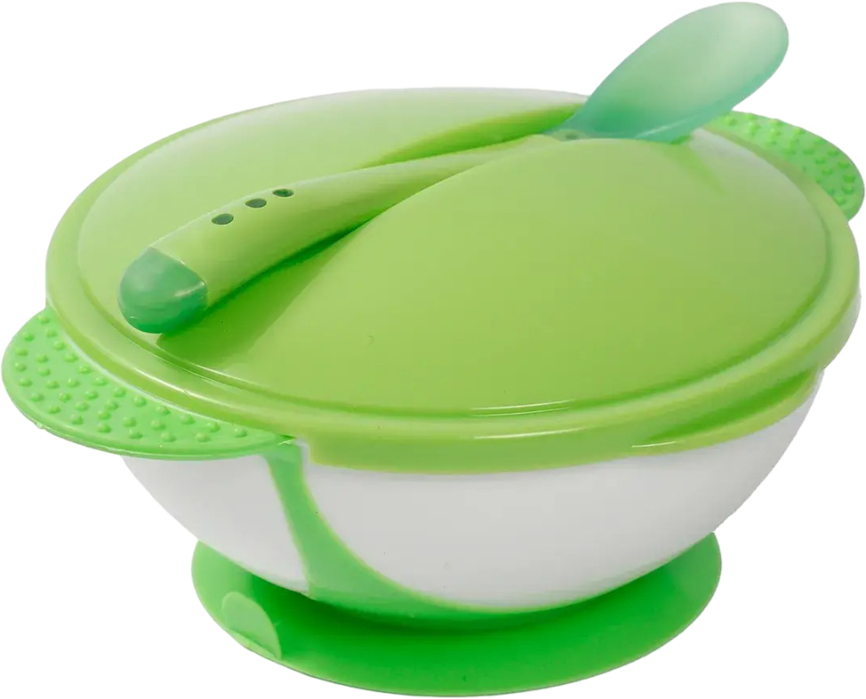 Тарелка для малыша Lindo на присоске с крышкой и термоложкой, салатовая (А 50 салатовый) - Фото 1