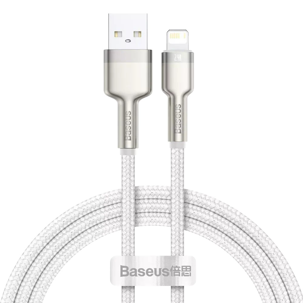 Кабель синхронизации данных Baseus Cafule Metal USB-Lightning 2.4A 1м White (6953156202252) - Фото 1