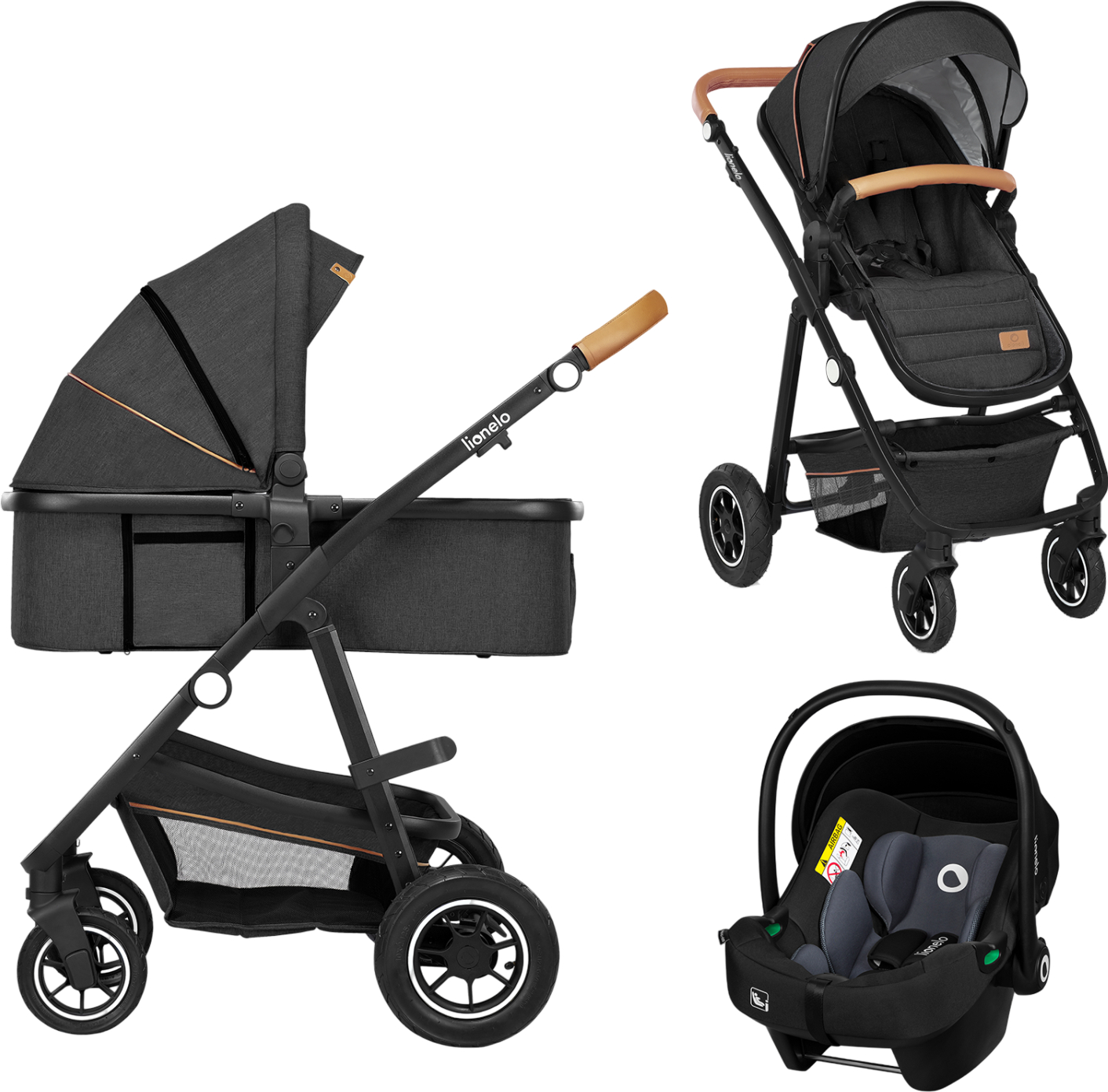 Коляска универсальная 3 в 1 Lionelo Amder Grey Graphite - Фото 1