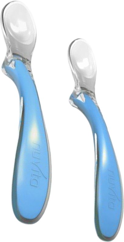 Набор детских столовых приборов для малыша Nuvita силиконовые ложечки Easy Eating 6м + 2 шт. синяя (NV8480Blue) - Фото 1