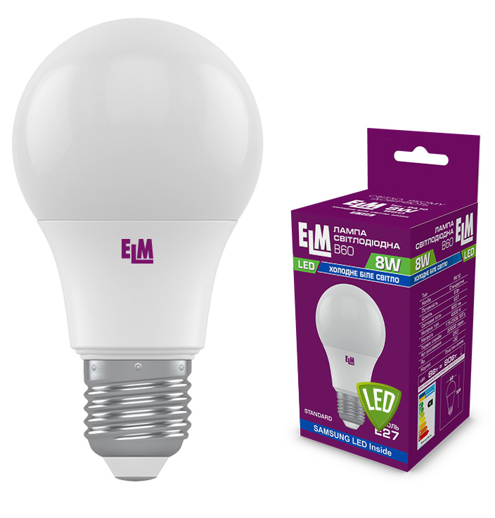 Лампочка светодиодная ELM 8W E27 4000K 18-0186 - Фото 1