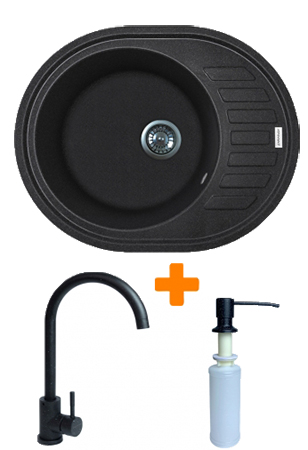 Мойка кухонная+смеситель+дозатор Adamant Ovum черный (1824296900403) - Фото 1