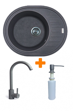 Мойка кухонная+смеситель+дозатор Adamant Ovum, серый (1824296900404) - Фото 1