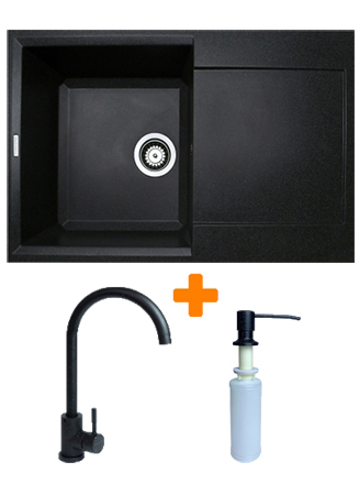 Мойка кухонная+смеситель+дозатор Adamant Horizon черный (1824296901503) - Фото 1
