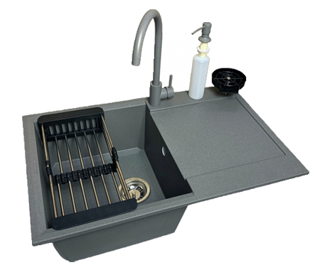 Мойка кухонная+смеситель+дозатор Adamant Horizon серый (1824296901504) - Фото 1