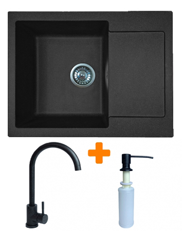 Мойка кухонная+смеситель+дозатор Adamant Minimal черный (1824296902303) - Фото 1