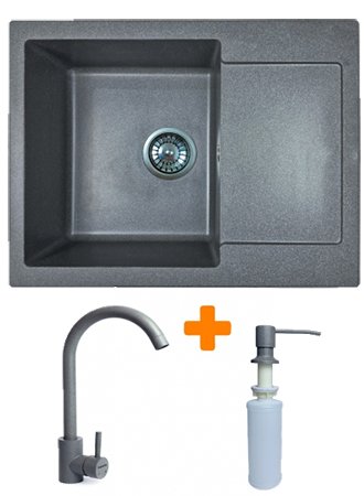 Мойка кухонная+смеситель+дозатор Adamant Minimal серый (1824296902304) - Фото 1