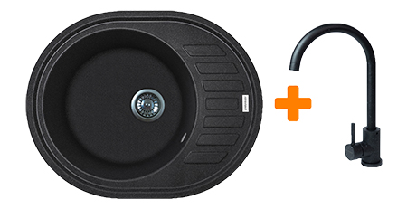 Мойка кухонная+смеситель Adamant Ovum черный (1824296910403) - Фото 1