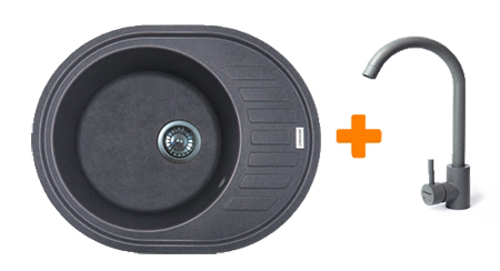 Мойка кухонная+смеситель Adamant Ovum серый (1824296910404) - Фото 1