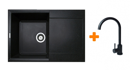 Мойка кухонная+смеситель Adamant Horizon черный (1824296911503) - Фото 1