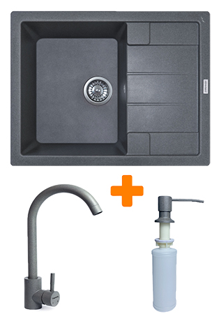 Мойка кухонная+смеситель+дозатор Adamant Anila серый (182496900304) - Фото 1