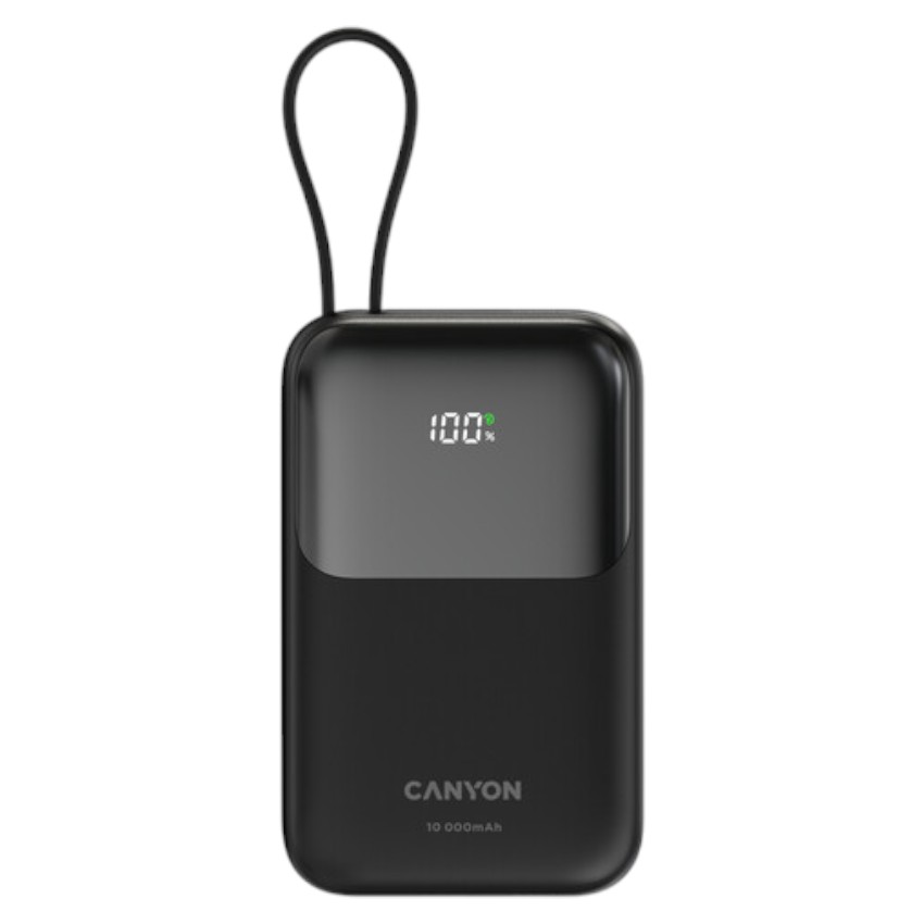 Батарея мобильная Canyon OnPower 101 built-in cable 10000 mAh PD22.5W Black (CNS-CPB101BK) - Фото 1