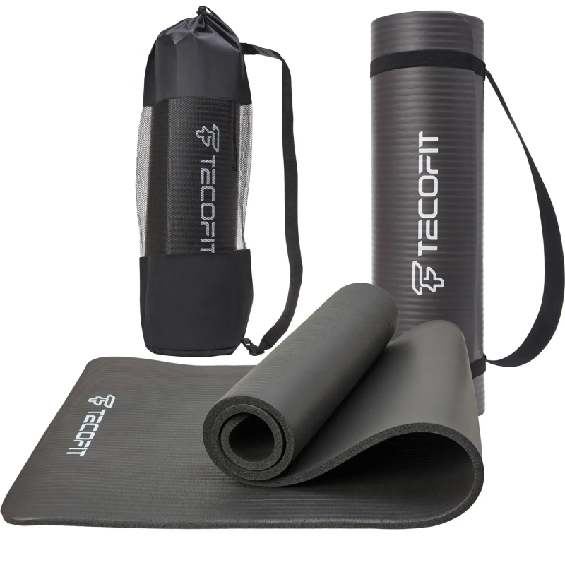Коврик для йоги и фитнеса TECOFIT 183х61х1 см NBR Black (TOP20106462/2) - Фото 1