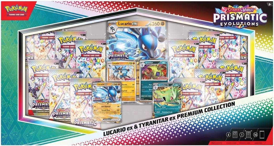 Настільна гра (5-7 років) Pokemon Scarlet & Violet Prismatic Evolutions. Lucario Ex & Tyranitar Ex Premium Collection Box (196214130029) - Фото 1