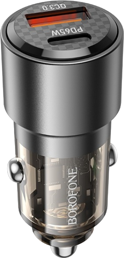 Автомобильное зарядное устройство BOROFONE BZ20A Smart 83W PD65W+QC3.0 Transparent Black (6941991101625) - Фото 1