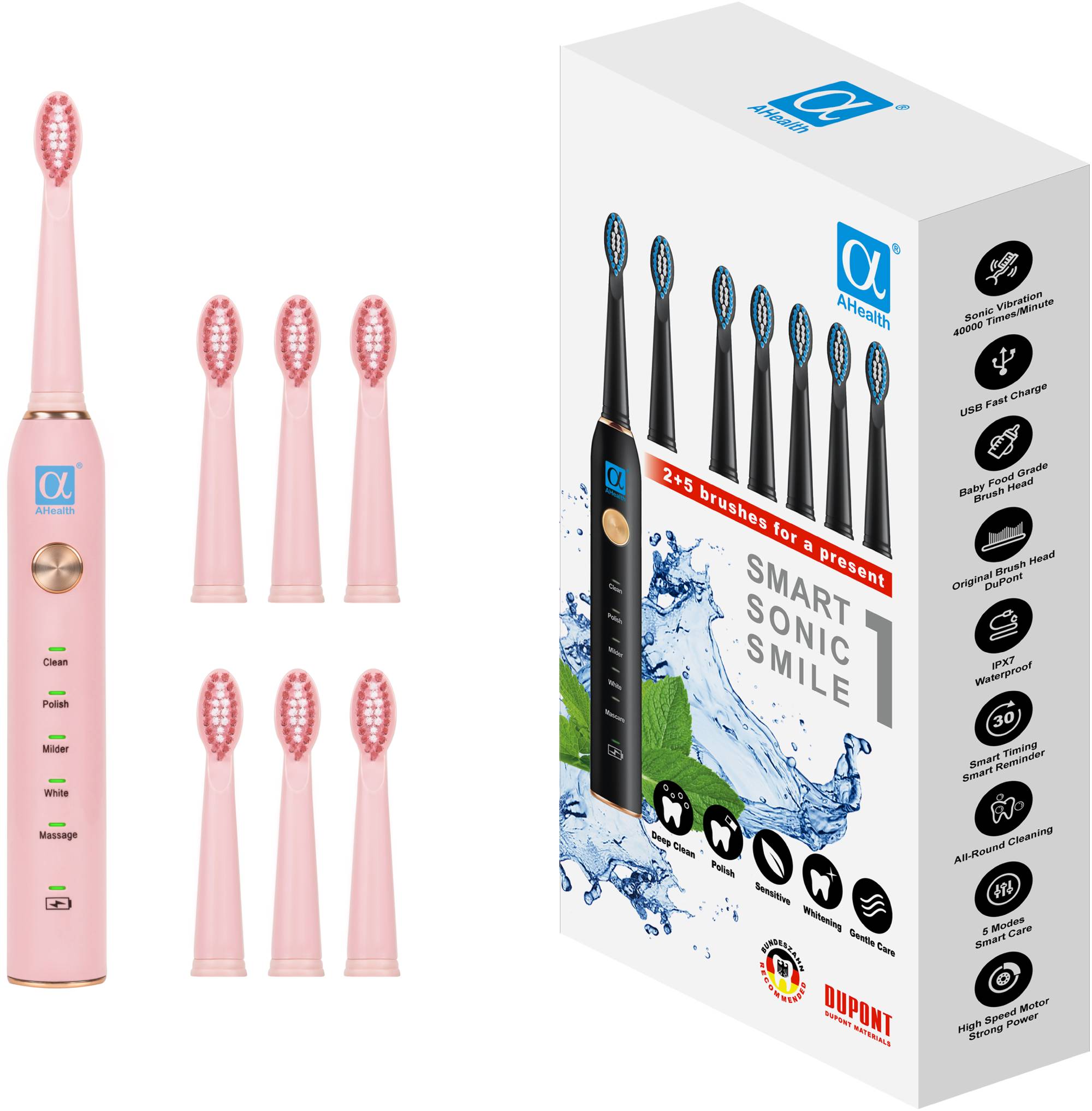 Зубна щітка електрична AHealth SONIC SMILE 1 pink (AHsss1p) - Фото 1