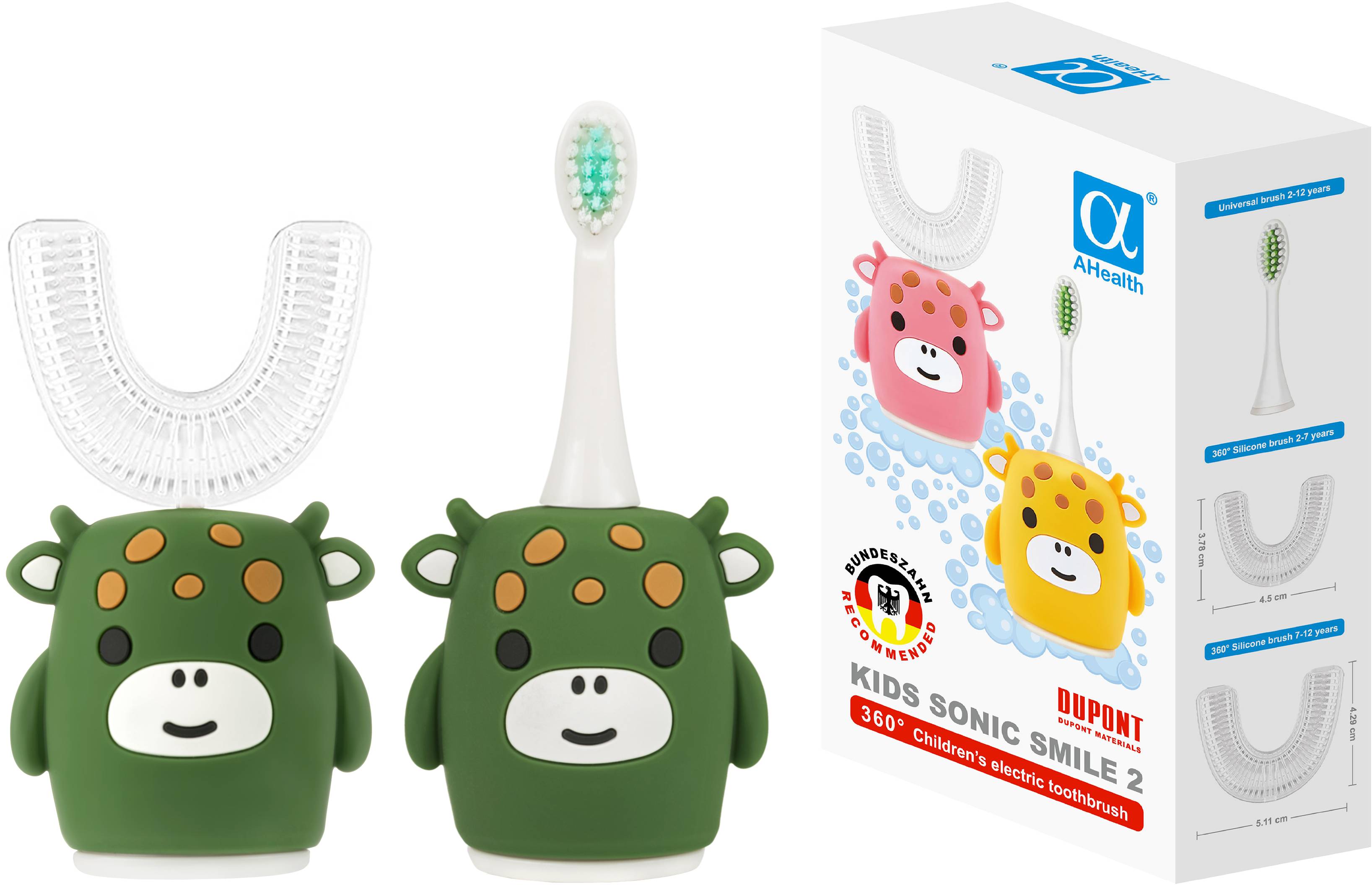 Зубна щітка електрична AHealth KIDS SONIC SMILE 2 Green (AHkss2g) - Фото 1