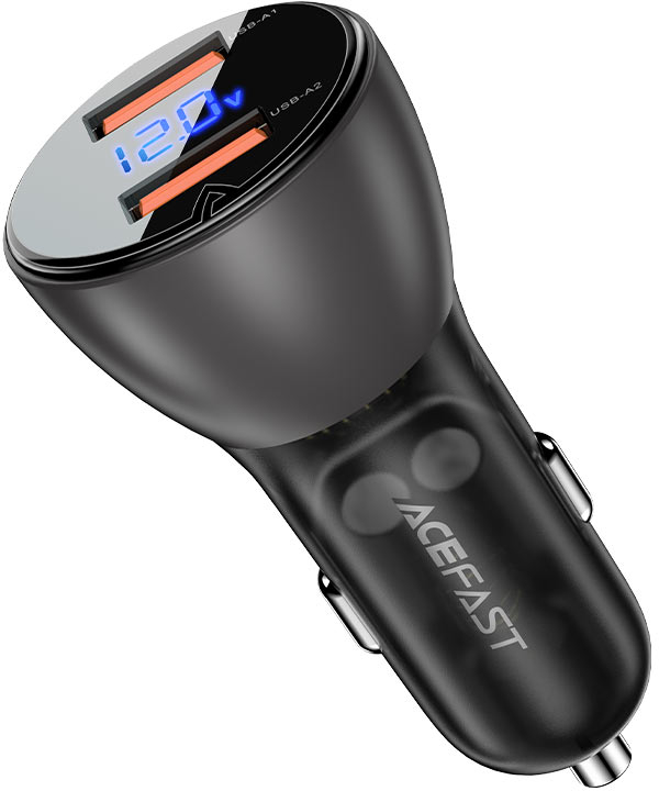 Автомобільний зарядний пристрій AceFast B7 metal  45W USB-A + USB-A with digital display (6974316280989) - Фото 1