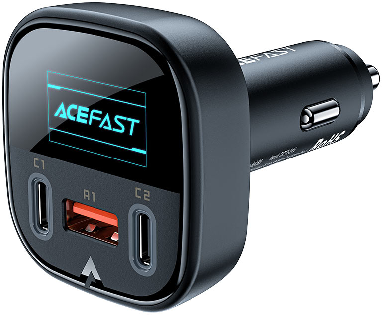 Автомобільний зарядний пристрій AceFast B5 101W (2C+A) metal car charger with OLED smart display (6974316281436) - Фото 1