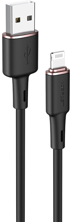 Кабель синхронизации данных AceFast C2-02 USB to iP 2.4A, 1.2m silicone, zinc connectors Black (AFC2-02B) - Фото 1