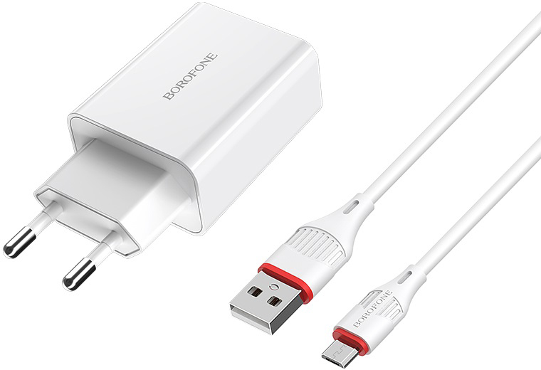 Сетевое зарядное устройство BOROFONE BA21A Long journey single port QC3.0 charger set Micro 18W White (6931474702470) - Фото 1