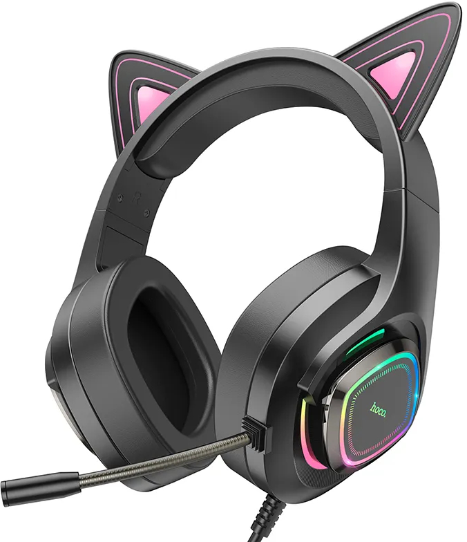 Гарнитура проводная игровая HOCO W107 Cute cat luminous Phantom Cat (6931474791252) - Фото 1