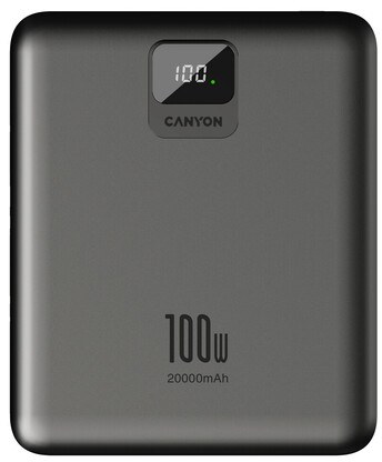 Батарея мобильная Canyon PB-2008 LED FLAT 20000 mAh PD100W QC3.0 Dark Grey (CNE-CPB2008DG) - Фото 1