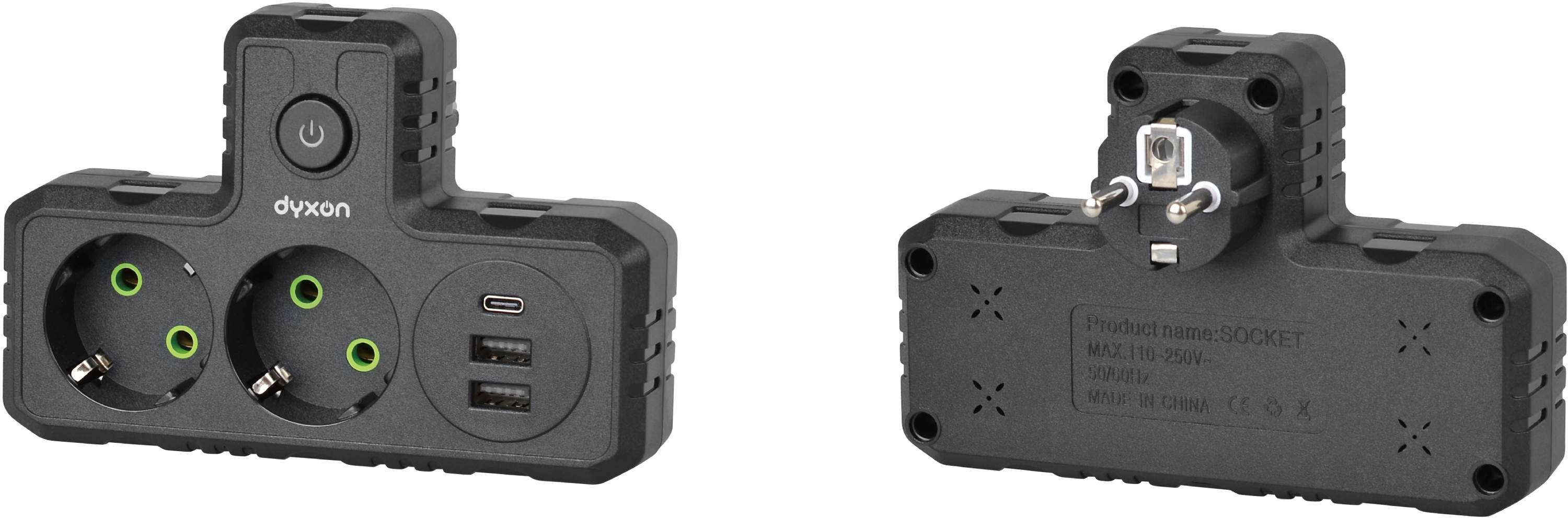 Разветвитель 220В Dyxon 2+3 USB-A + USB-C (PD) Power switch Black (DXN-MFP-23PD-PS-B) - Фото 1