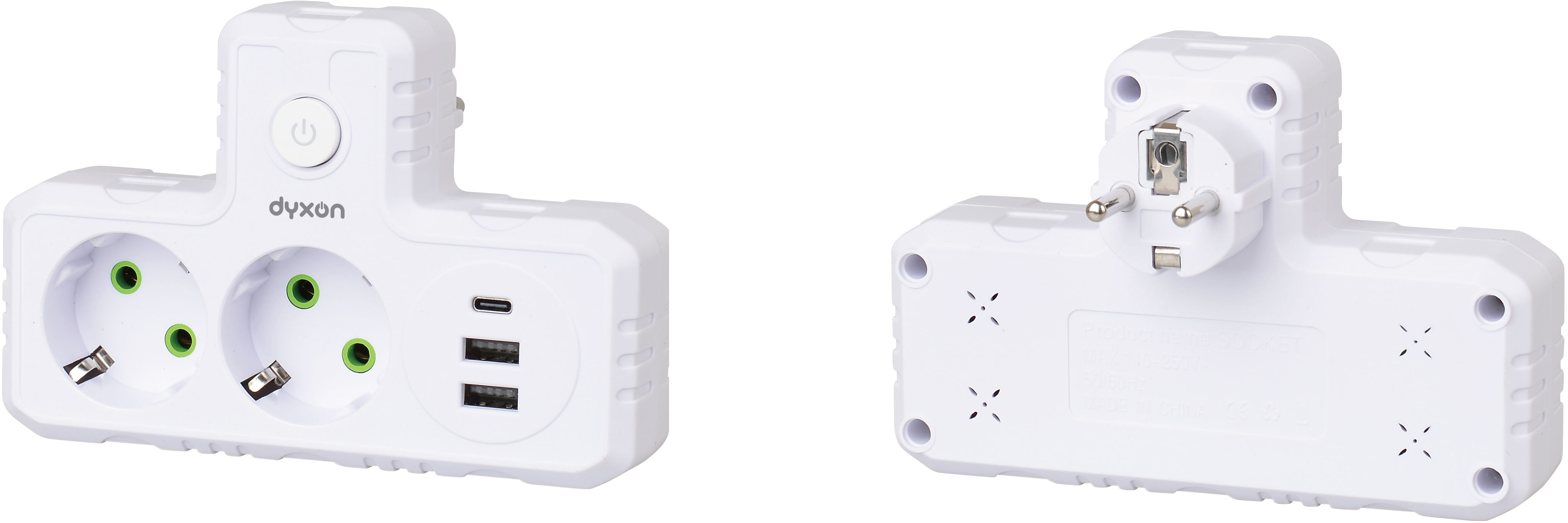 Разветвитель 220В Dyxon 2+3 USB-A + USB-C (PD) Power switch White (DXN-MFP-23PD-PS-W) - Фото 1