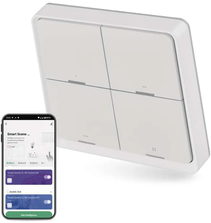 Бездротовий вимикач EMOS H5013 4 кнопки ZigBee 3.0 Белый - Фото 1
