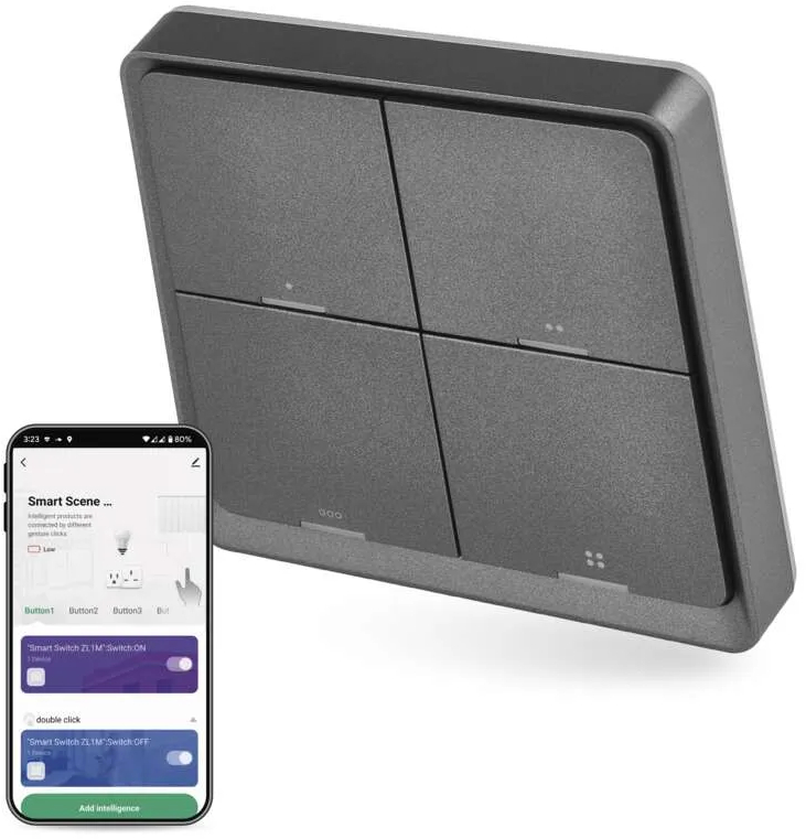 Бездротовий вимикач EMOS H5016 4 кнопки ZigBee 3.0 Чорний - Фото 1