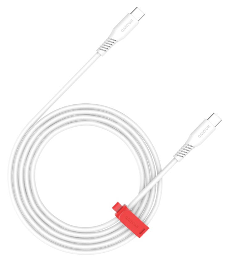 Кабель синхронизации данных Canyon CC100SC Type-C to Type-C 100W 1.2m White (CNS-CC100SC12W) - Фото 1