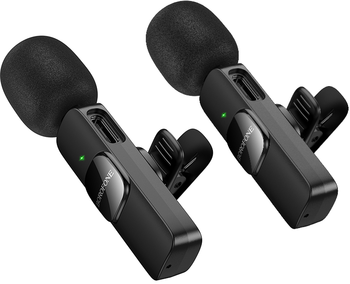 Мікрофон для смартфона BOROFONE BFK15 Dual-mic lavalier wireless digital microphone Black (6941991117107) - Фото 1