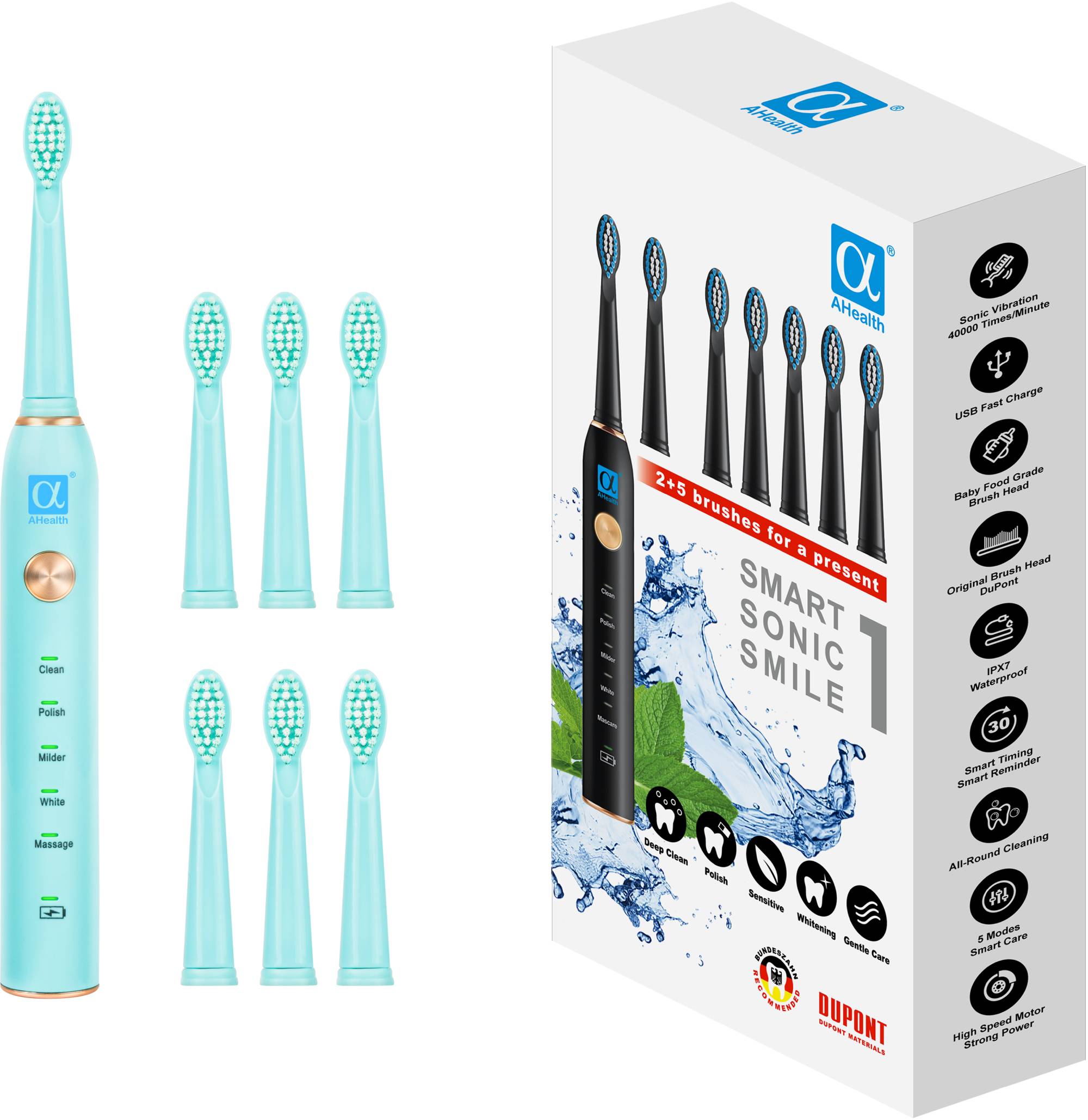 Зубна щітка електрична AHealth SONIC SMILE 1 green (AHsss1g) - Фото 1