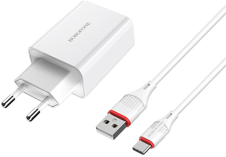 Сетевое зарядное устройство BOROFONE BA21A Long journey single port QC3.0 charger set Type-C 18W White (6931474702487) - Фото 1