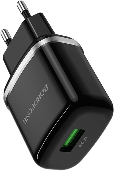Сетевое зарядное устройство BOROFONE BA36A High speed single port QC3.0 charger set18W Black (6931474715968) - Фото 1