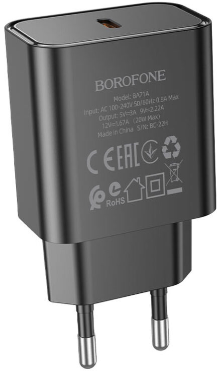 Сетевое зарядное устройство BOROFONE BA71A Power single Port PD20W charger Black (6974443387957) - Фото 1