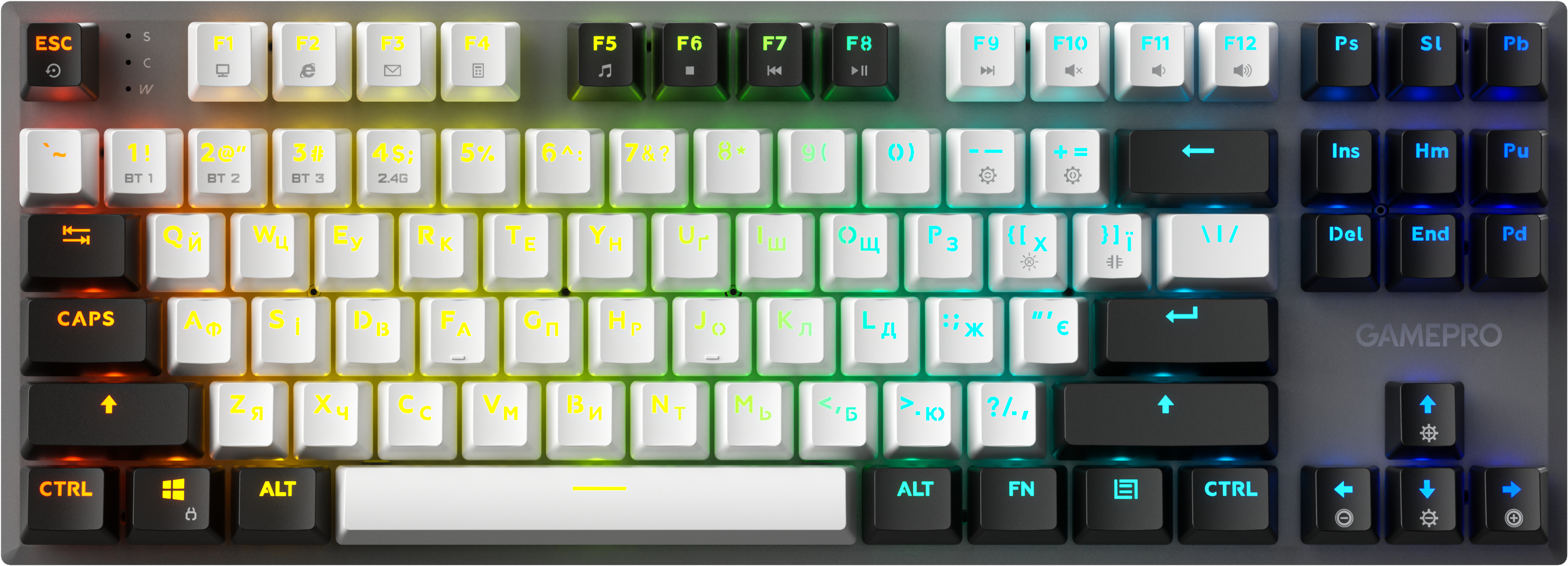 Клавіатура бездротова ігрова GamePro Genesis Joker Pro 87% Wireless/Bluetooth/USB Gray (MK124G Pro) - Фото 1