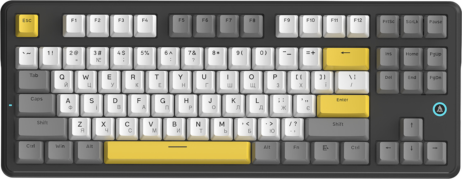 Клавіатура дротова ігрова Ajazz AK870 V2 Flying Fish switches Black Gray Yellow (AK870-V2-FF-BGY) - Фото 1