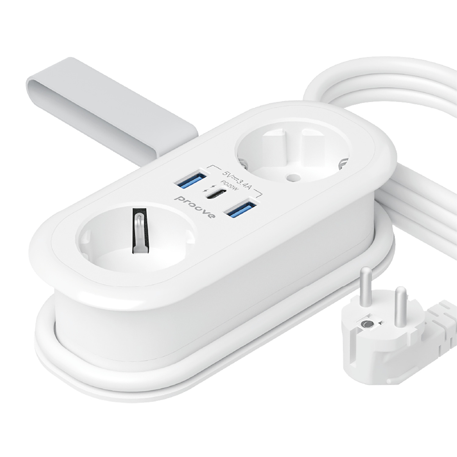 Сетевой фильтр Proove Supercoil 20W (2xAC + Type-C + 2xSB) 1.5m White (PSPS25002102) - Фото 1
