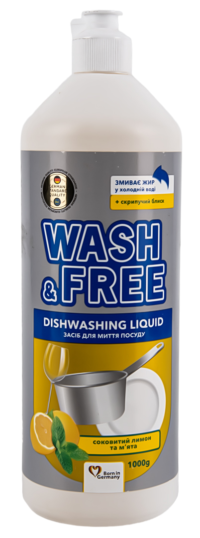 Засіб для ручного миття посуду WASH & FREE Лимон та м’ята 1000г - Фото 1