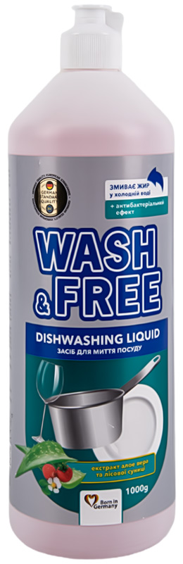 Засіб для ручного миття посуду WASH & FREE Екстракт алое вера та лісової суниці 1000г - Фото 1