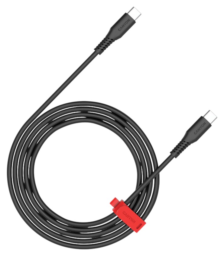 Кабель синхронизации данных Canyon CC60SC12 Type-C to Type-C 60W 1.2m Black (CNS-CC60SC12B) - Фото 1