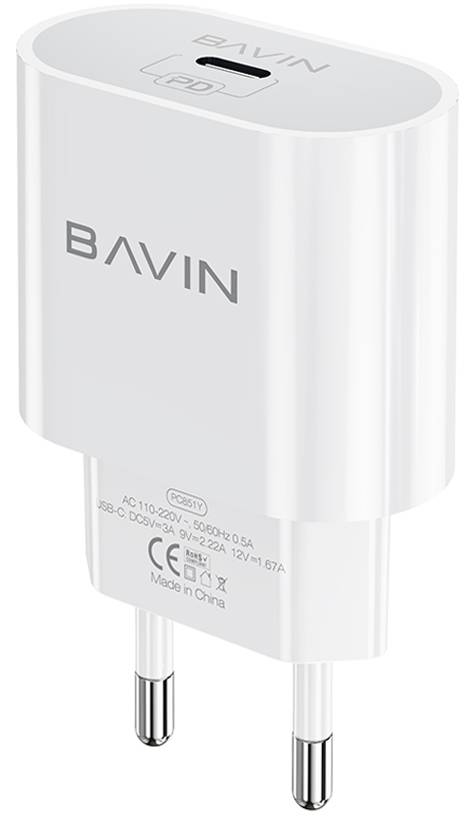 Сетевое зарядное устройство Bavin PC851Y PD 20W Type-C White (C-PC851Y-W) - Фото 1