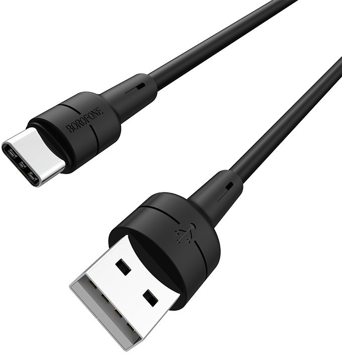 Кабель синхронизации данных BOROFONE BX30 USB to Type-C, 3A, 1m Black (6931474706928) - Фото 1