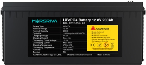 Аккумулятор для ИБП Marsriva LiFePO4, 12,8 V/200Ah (MR-LFP12-200-LAR V3) - Фото 1