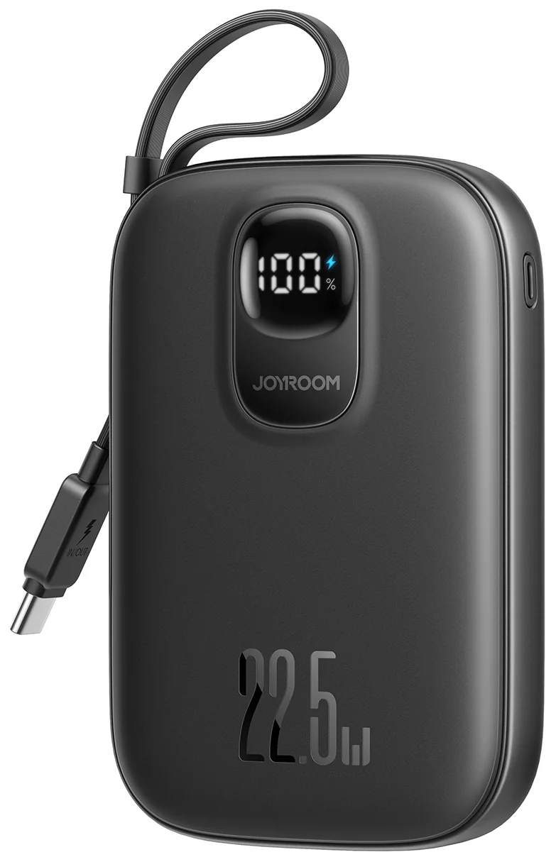 Батарея мобільна Joyroom 10000mAh 22,5W PD,QC, USB-A, USB-C In/Out with built-in USB-C cable Black (JR-PBF17) - Фото 1