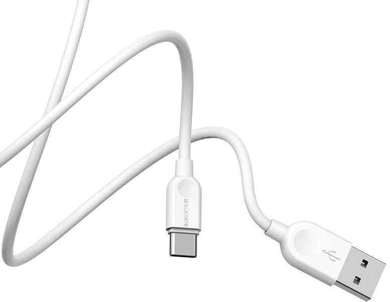 Кабель синхронизации данных BOROFONE BX14 USB to Type-C 2.4A, 1m White (6957531089995) - Фото 1
