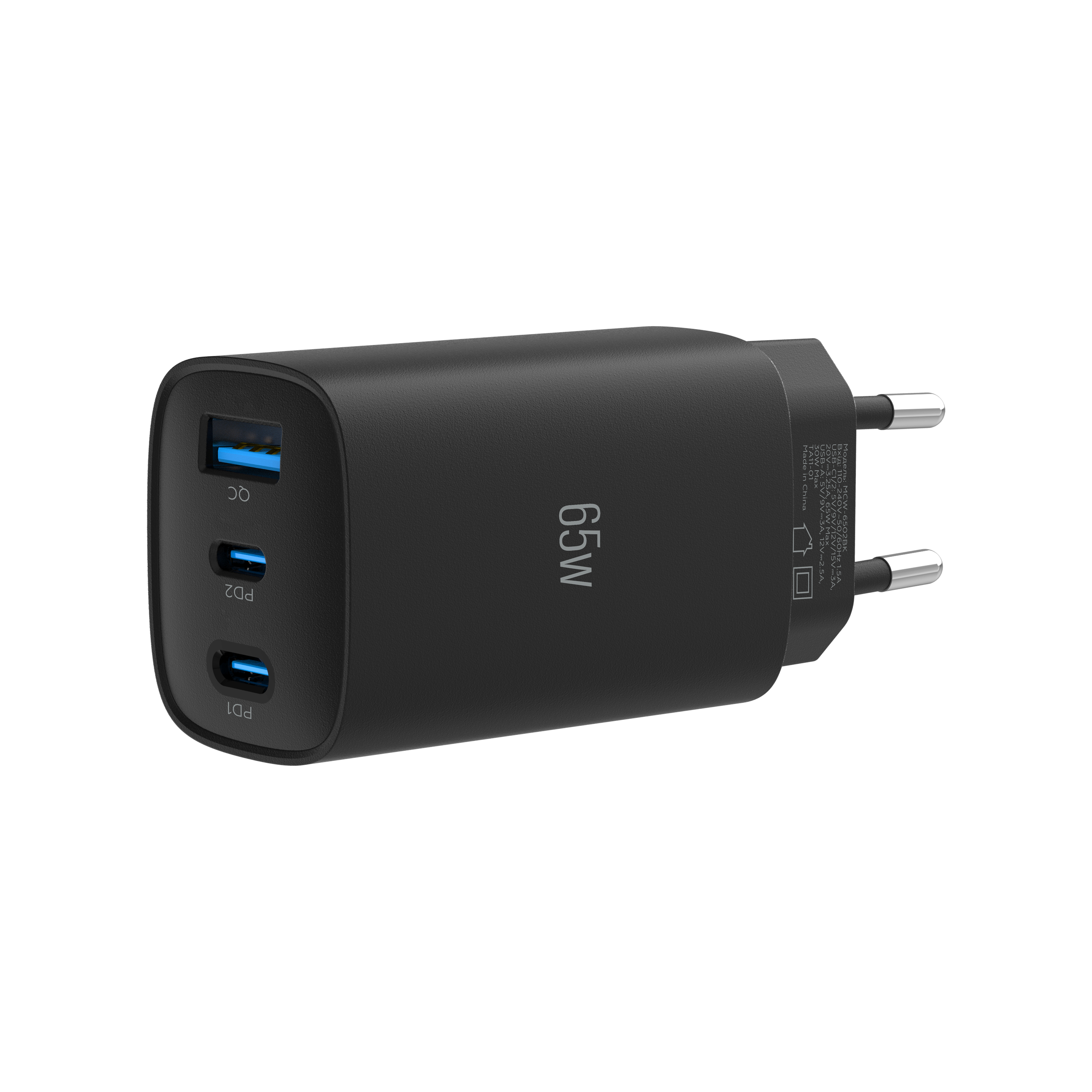 Сетевое зарядное устройство MAKE 65W GaN 2xPD + QC3.0 Black (MCW-6531GBK) - Фото 1
